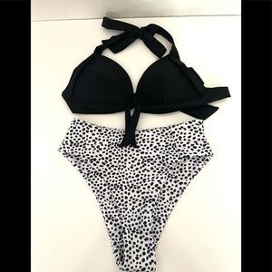 SHEKINI black and white halter top bikini set -M